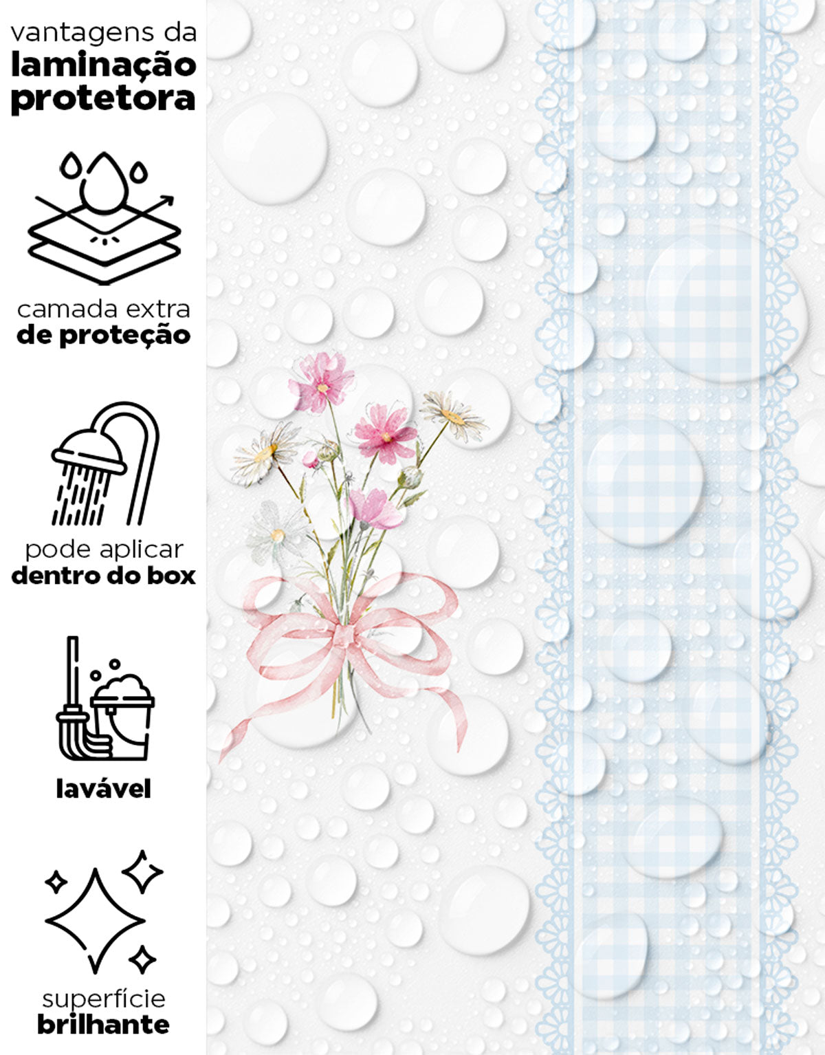 Papel de Parede Adesivo Buquê de Flor Listrado Azul
