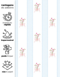 Papel de Parede Adesivo Buquê de Flor Listrado Azul