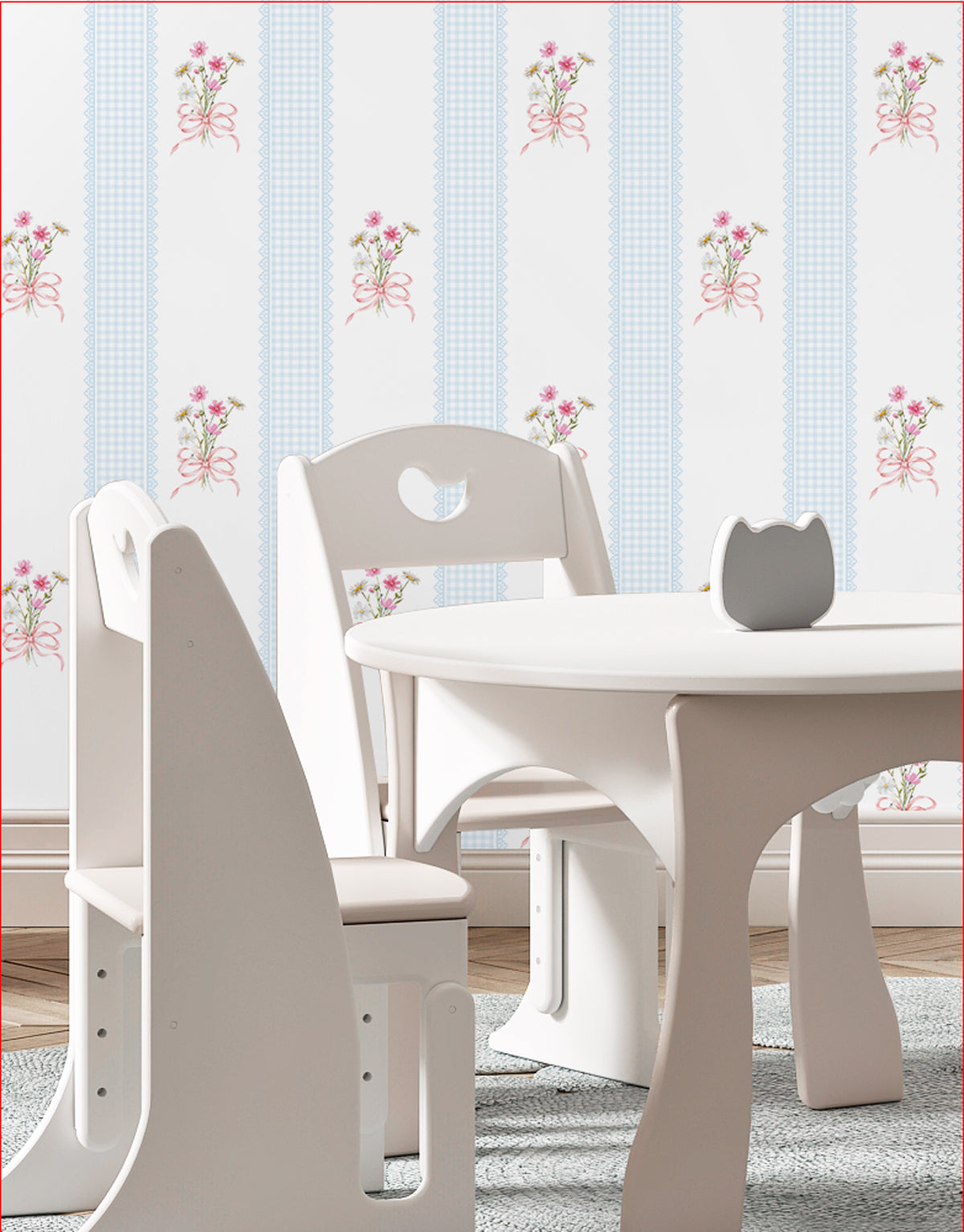 Papel de Parede Adesivo Buquê de Flor Listrado Azul