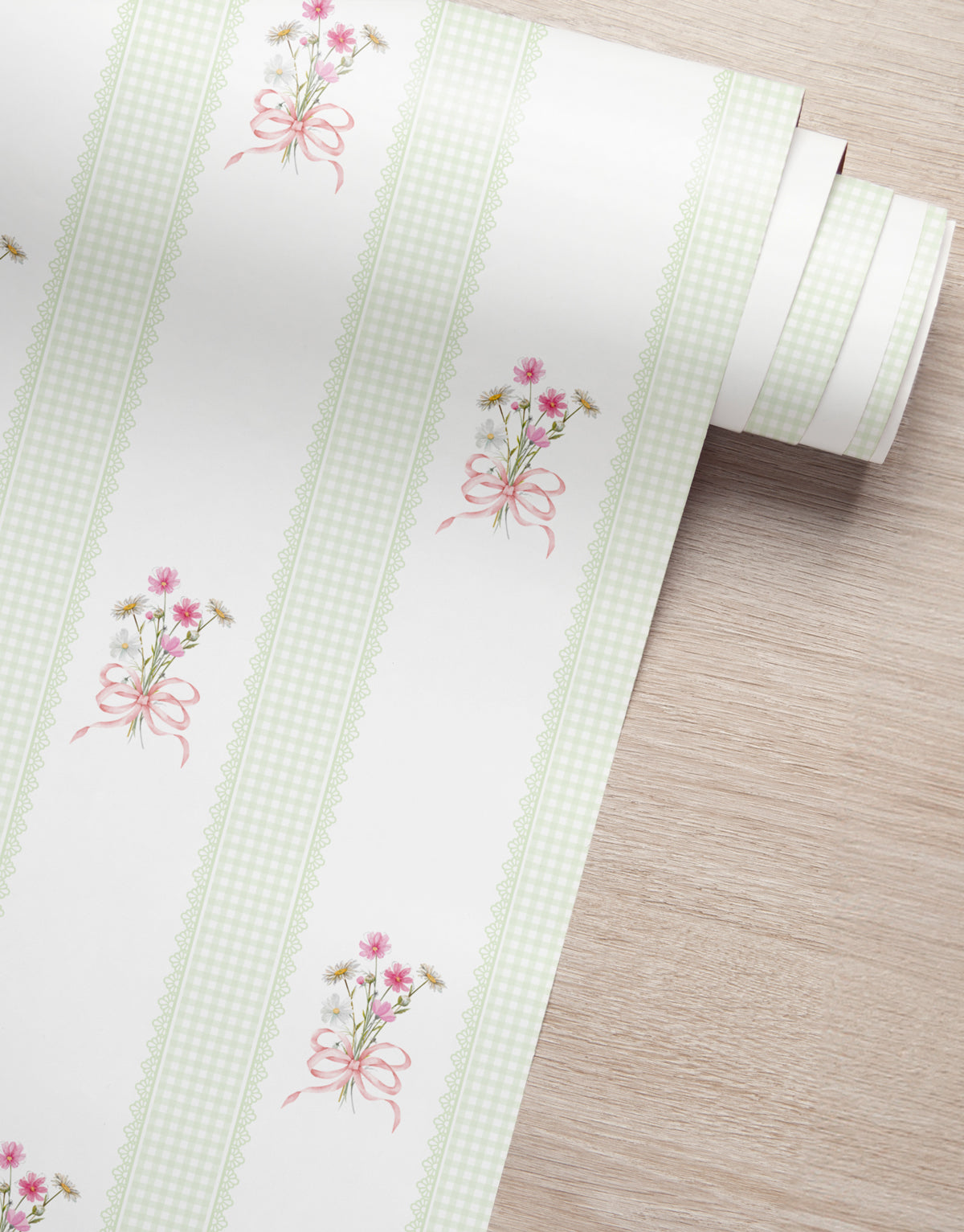 Papel de Parede Adesivo Buquê de Flor Listrado Verde