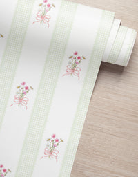 Papel de Parede Adesivo Buquê de Flor Listrado Verde