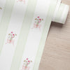 Papel de Parede Adesivo Buquê de Flor Listrado Verde