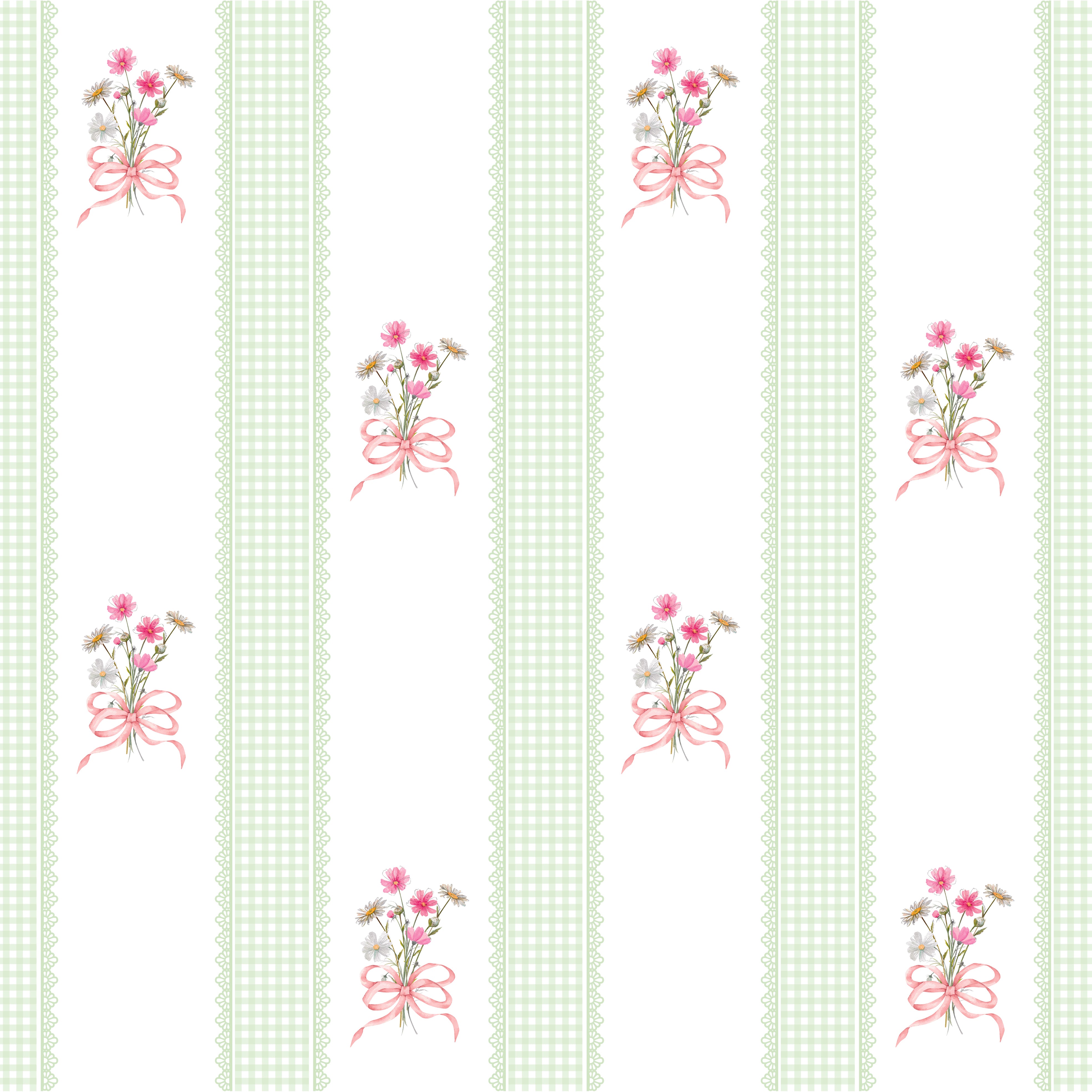 Papel de Parede Adesivo Buquê de Flor Listrado Verde