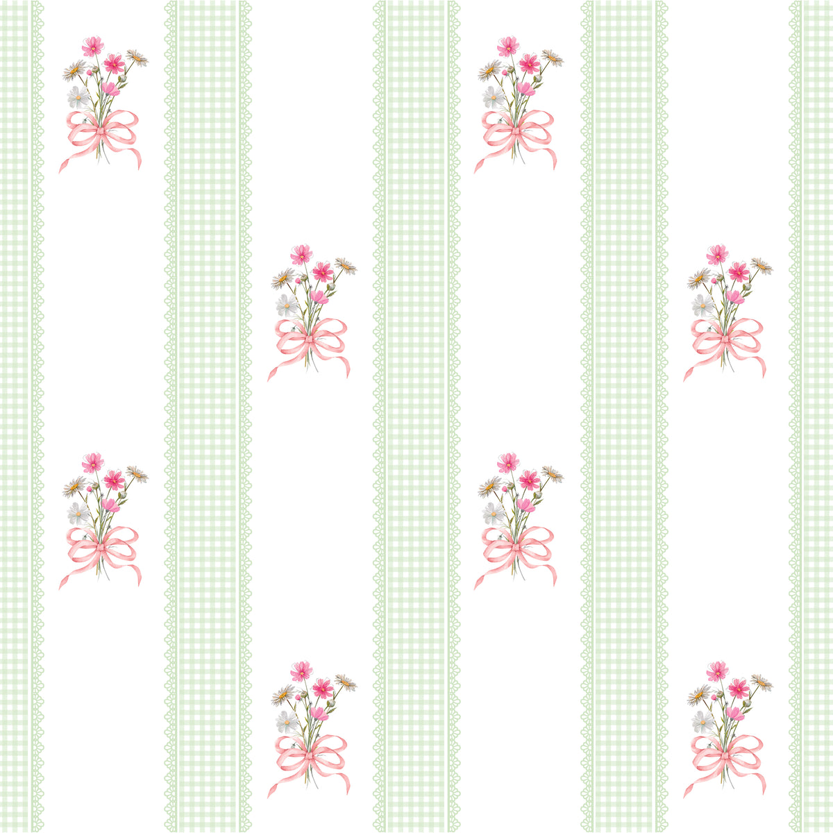 Papel de Parede Adesivo Buquê de Flor Listrado Verde