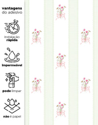 Papel de Parede Adesivo Buquê de Flor Listrado Verde