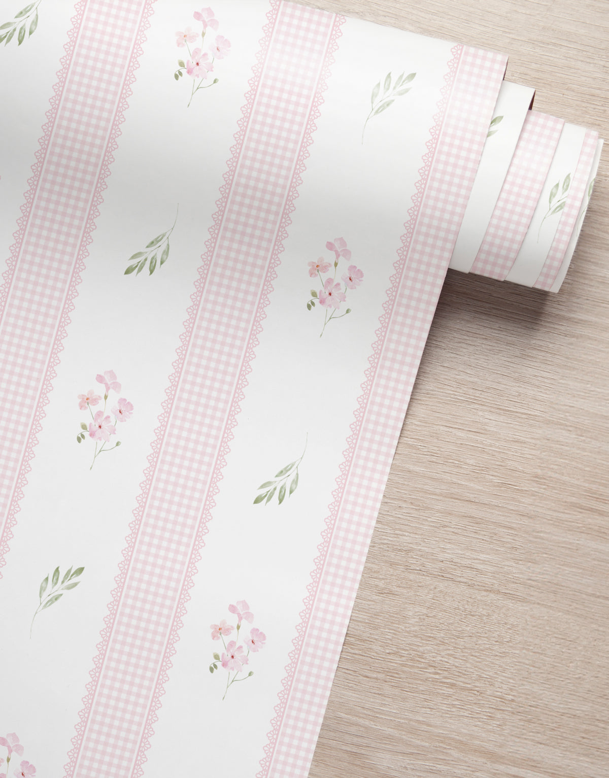 Papel de Parede Adesivo Floral Rosa Listrado Provençal