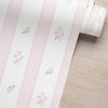 Papel de Parede Adesivo Floral Rosa Listrado Provençal
