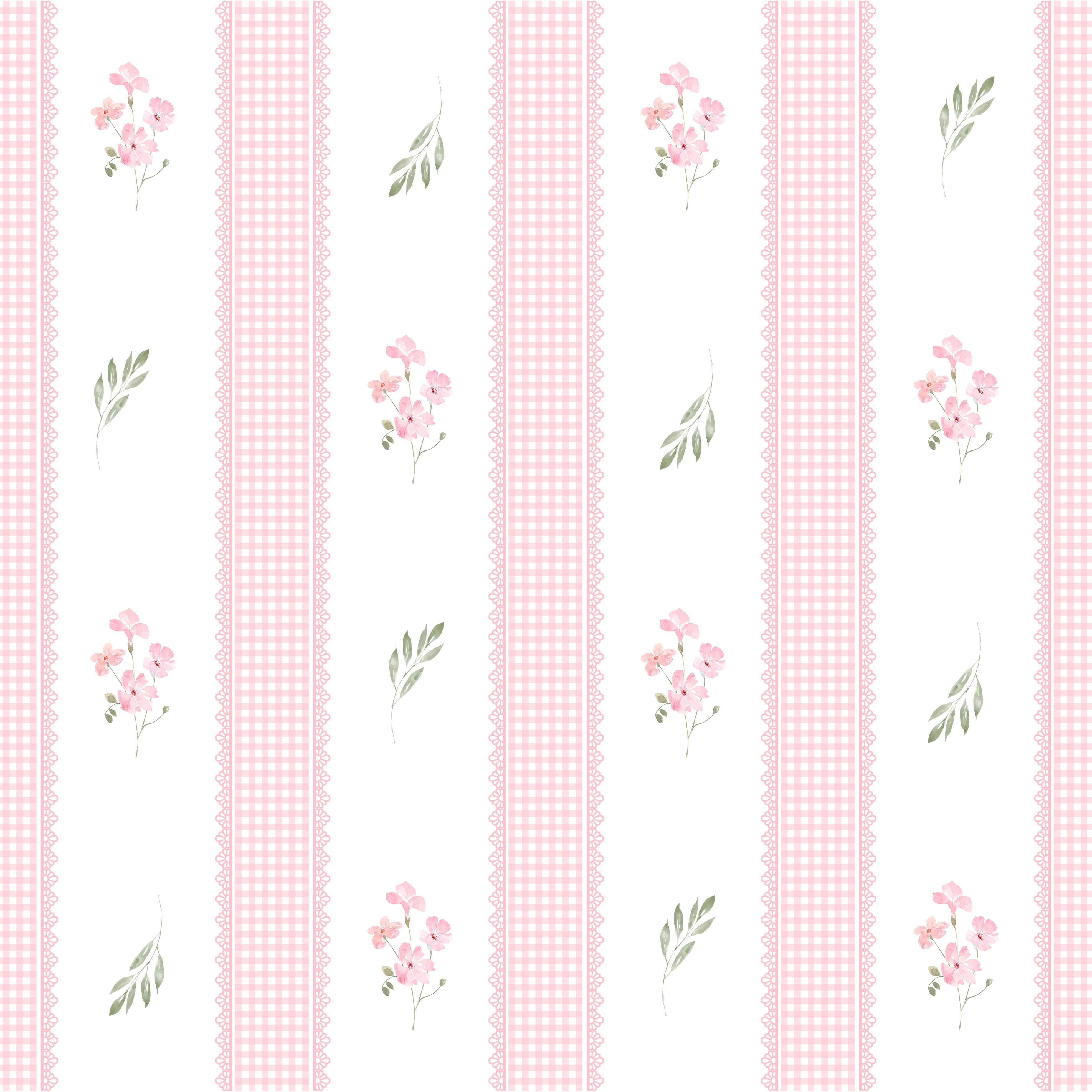 Papel de Parede Adesivo Floral Rosa Listrado Provençal