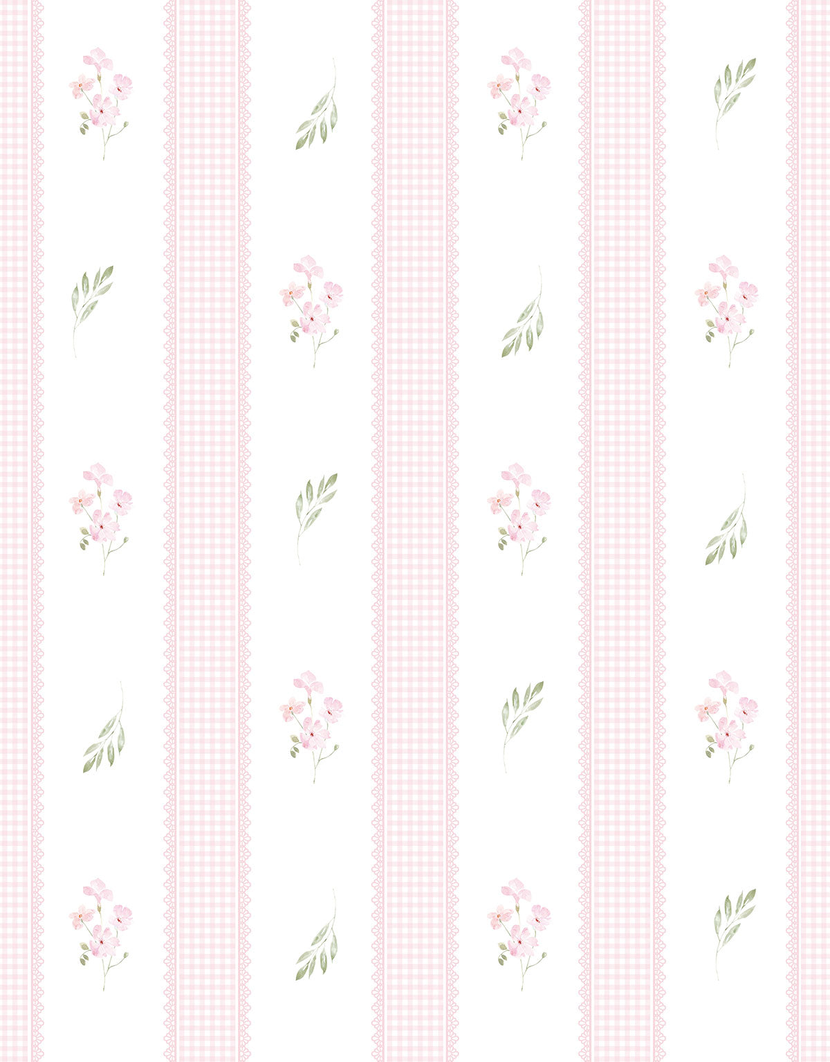 Papel de Parede Adesivo Floral Rosa Listrado Provençal