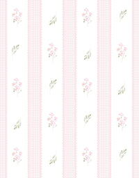Papel de Parede Adesivo Floral Rosa Listrado Provençal