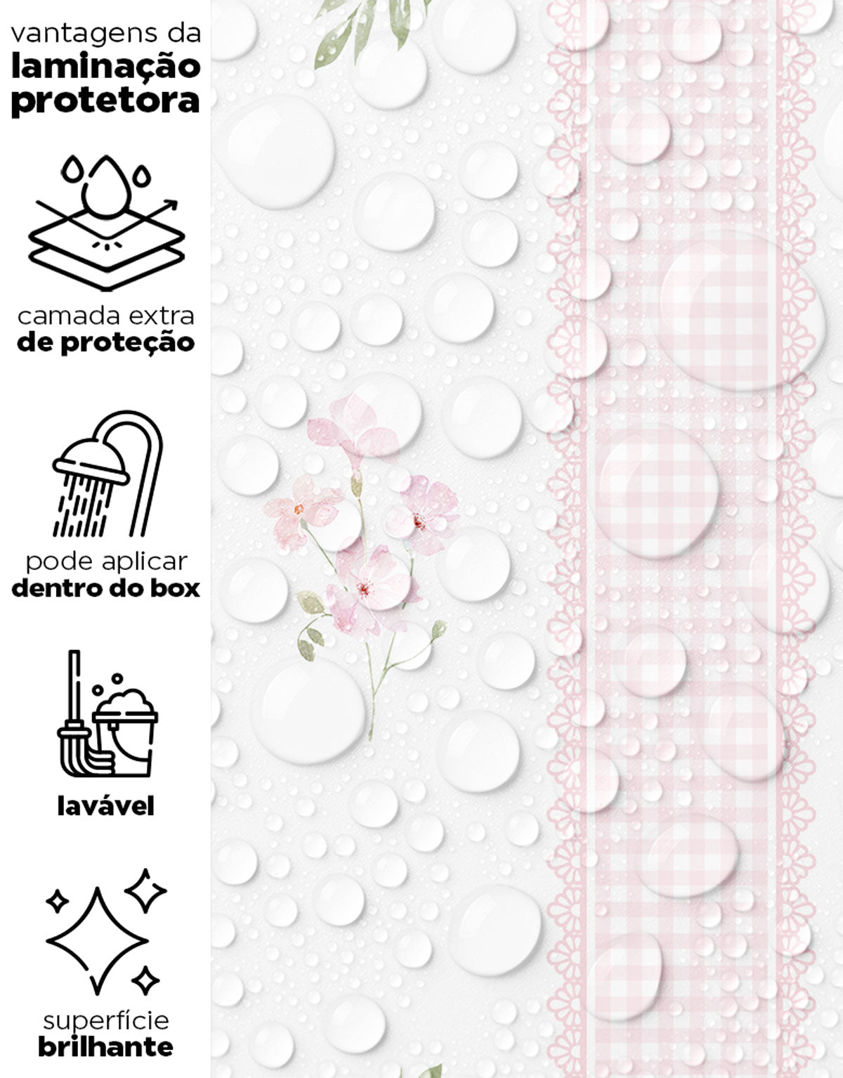 Papel de Parede Adesivo Floral Rosa Listrado Provençal