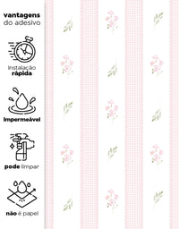 Papel de Parede Adesivo Floral Rosa Listrado Provençal