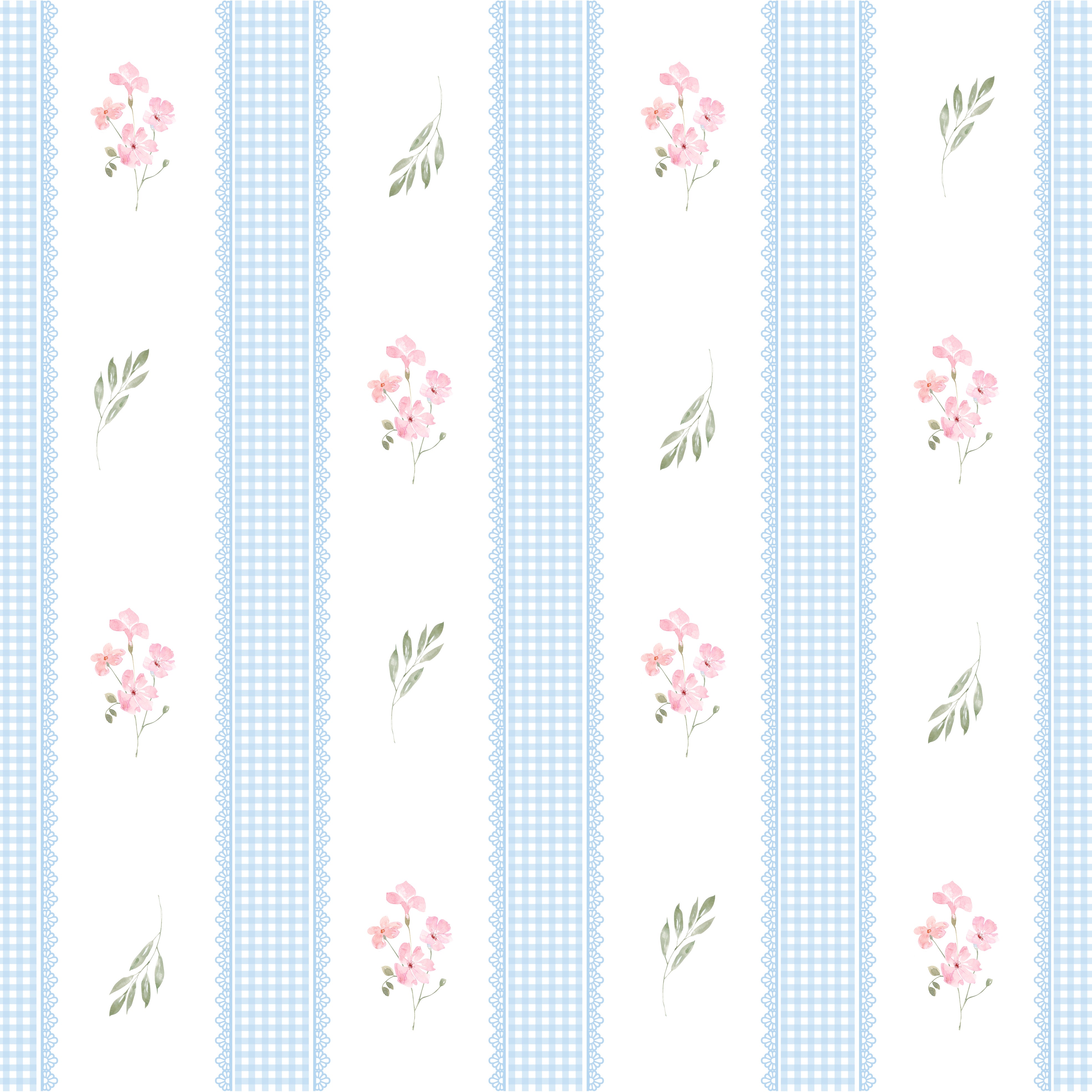 Papel de Parede Adesivo Floral Listrado Azul Provençal