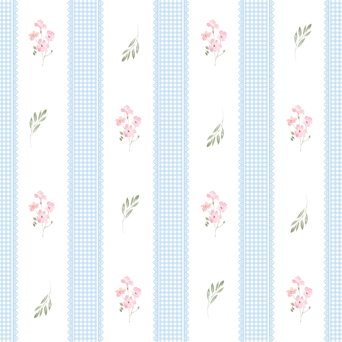 Papel de Parede Adesivo Floral Listrado Azul Provençal