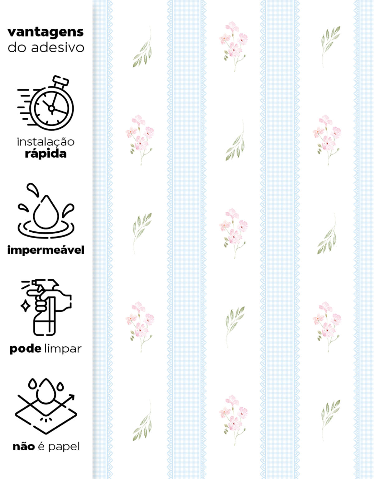 Papel de Parede Adesivo Floral Listrado Azul Provençal