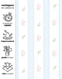Papel de Parede Adesivo Floral Listrado Azul Provençal