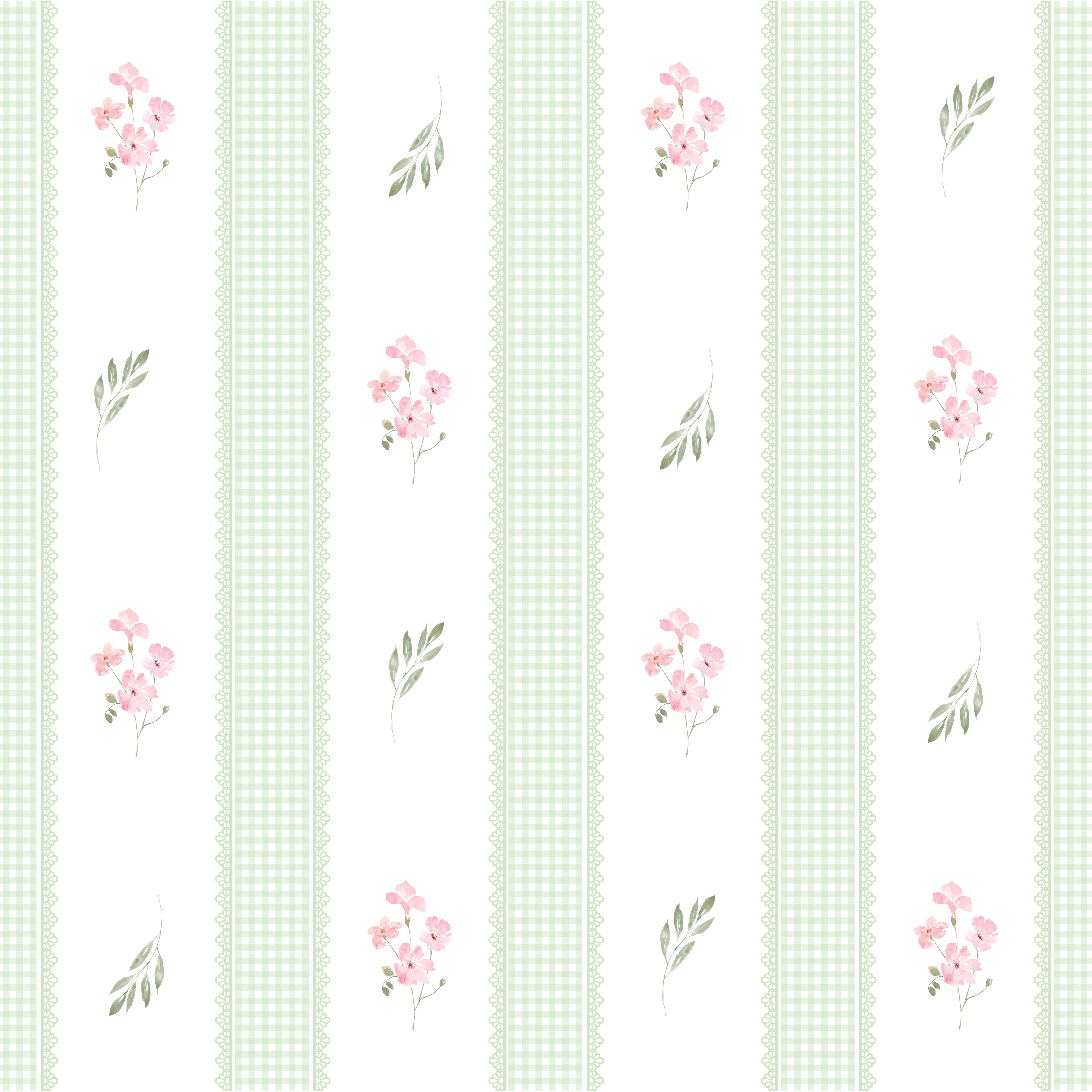 Papel de Parede Adesivo Floral Listrado Verde Provençal