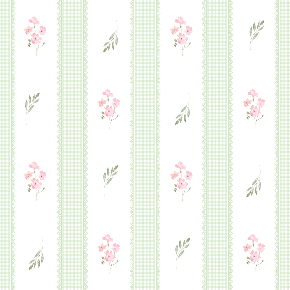 Papel de Parede Adesivo Floral Listrado Verde Provençal