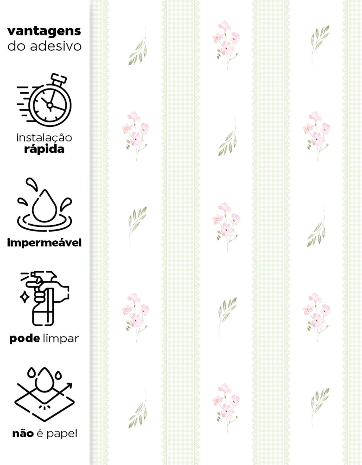 Papel de Parede Adesivo Floral Listrado Verde Provençal