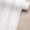 Papel de Parede Adesivo Floral Listrado Rosa