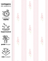 Papel de Parede Adesivo Floral Listrado Rosa