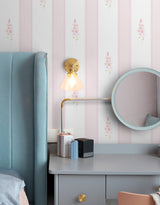 Papel de Parede Adesivo Floral Listrado Rosa
