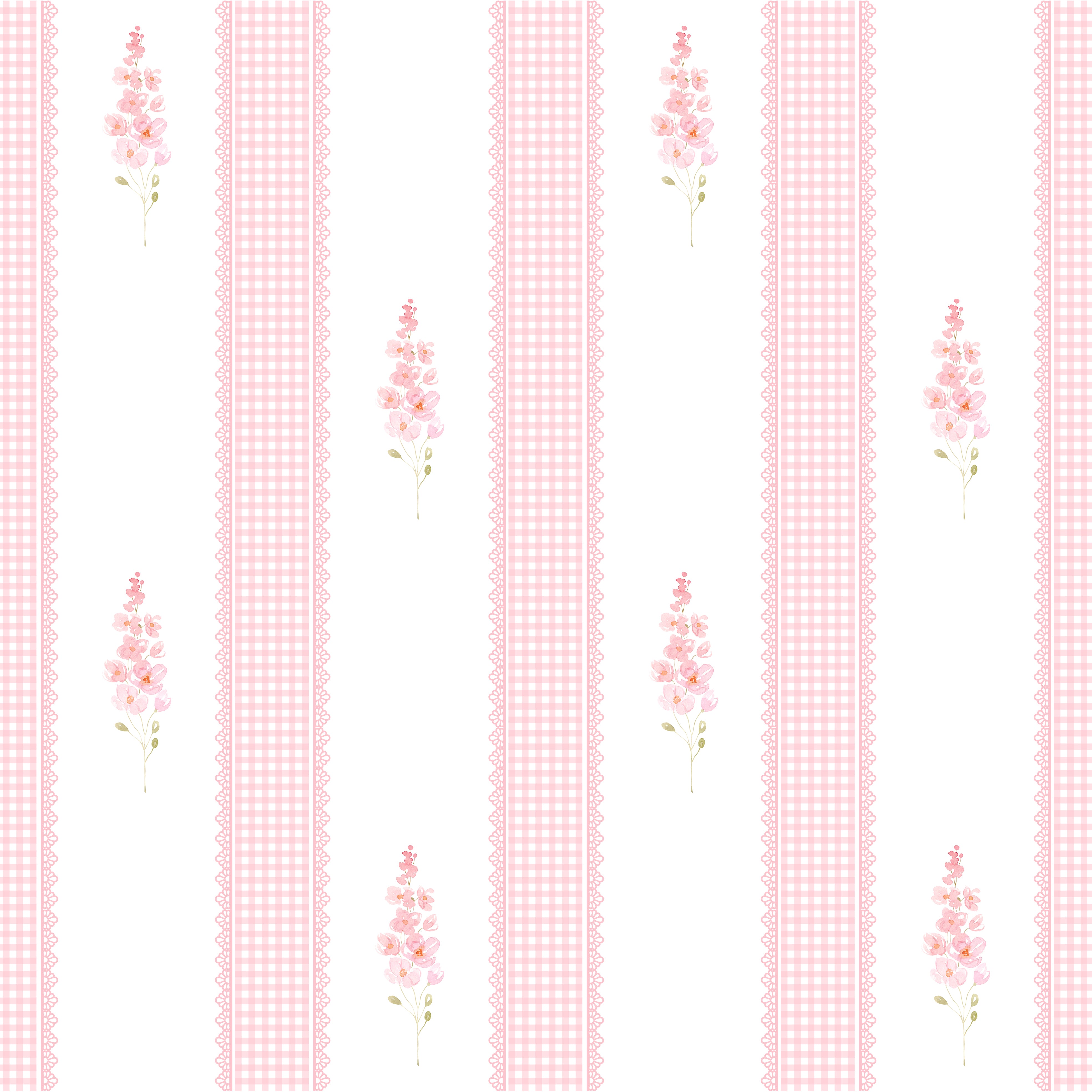 Papel de Parede Adesivo Floral Listrado Rosa