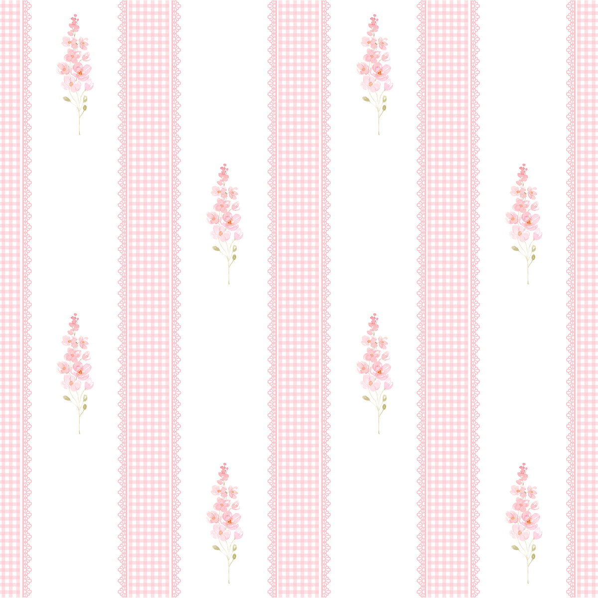 Papel de Parede Adesivo Floral Listrado Rosa