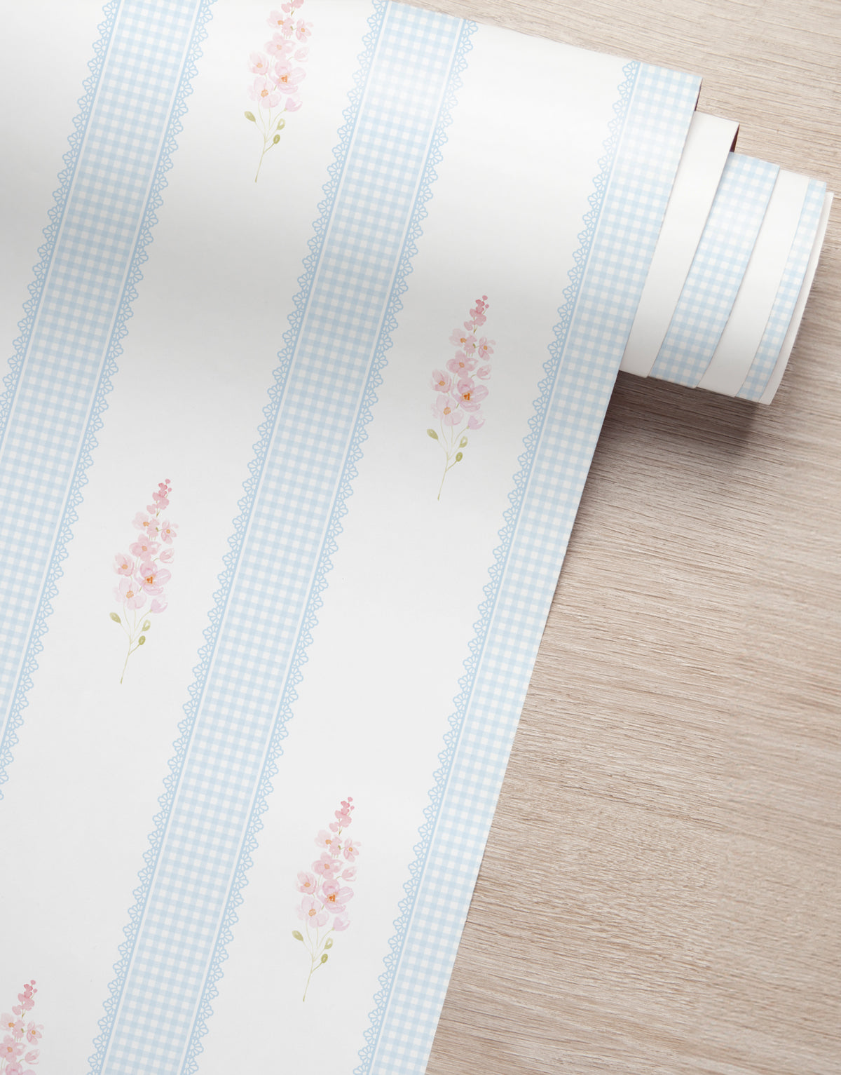 Papel de Parede Adesivo Floral Listrado Azul