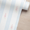 Papel de Parede Adesivo Floral Listrado Azul