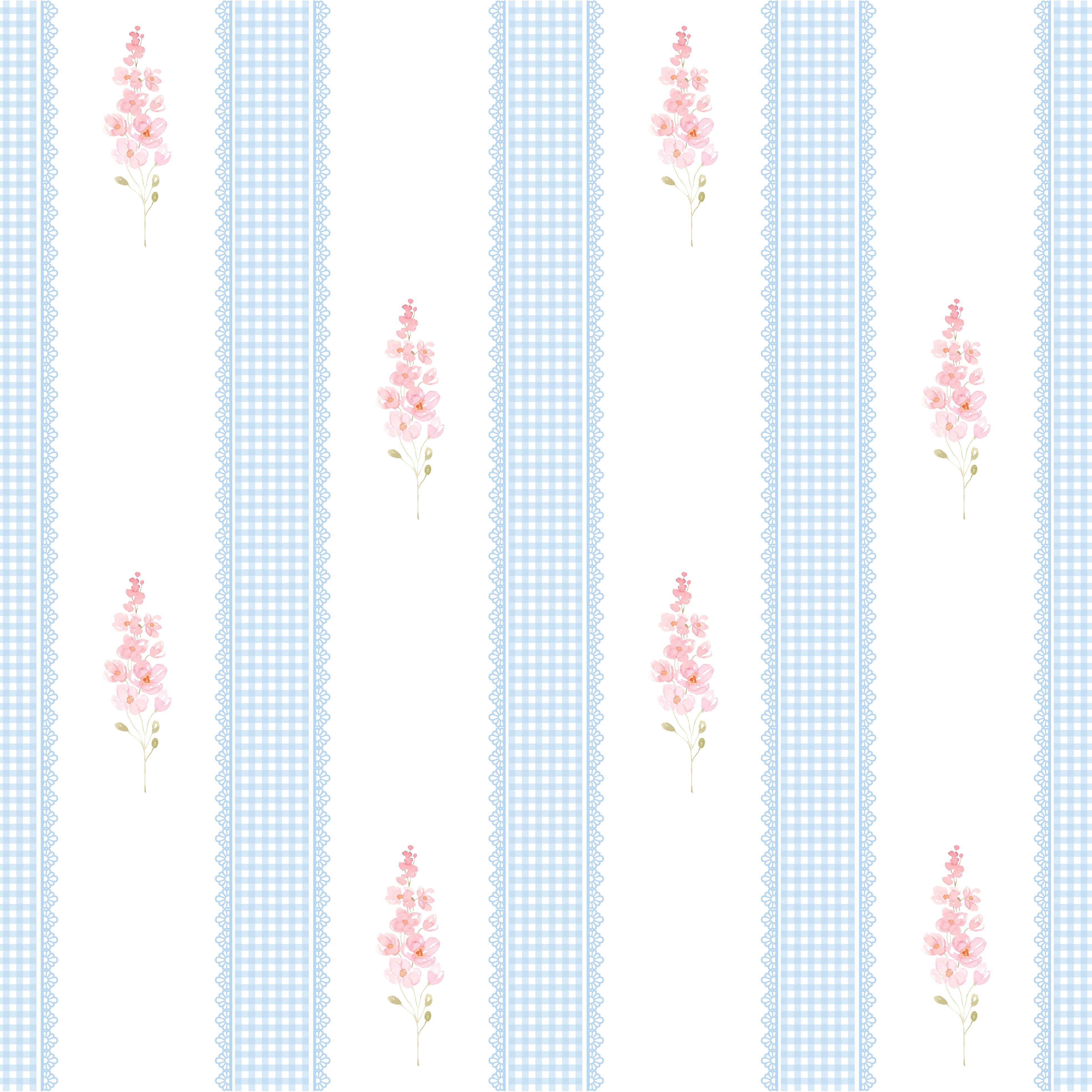 Papel de Parede Adesivo Floral Listrado Azul