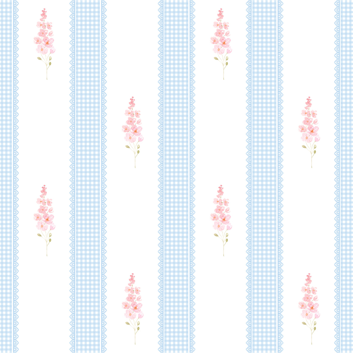 Papel de Parede Adesivo Floral Listrado Azul