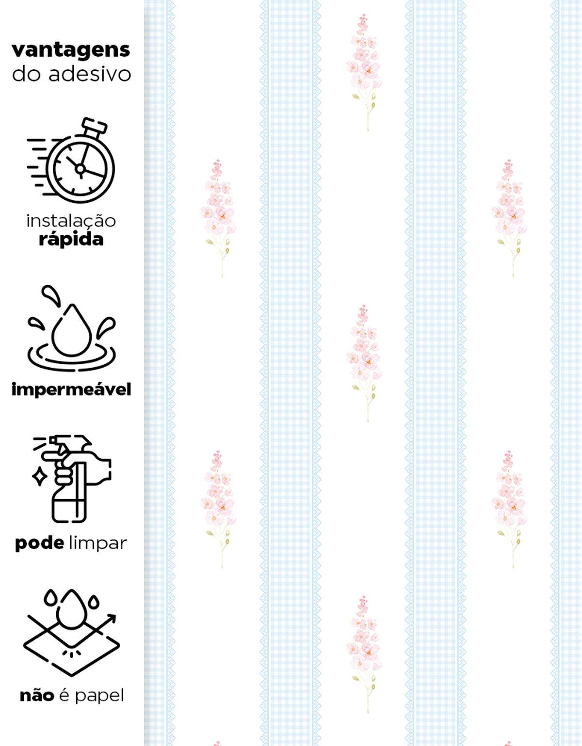 Papel de Parede Adesivo Floral Listrado Azul