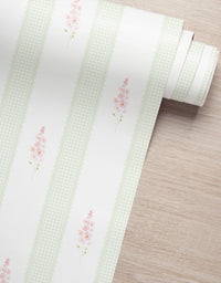 Papel de Parede Adesivo Floral Listrado Verde