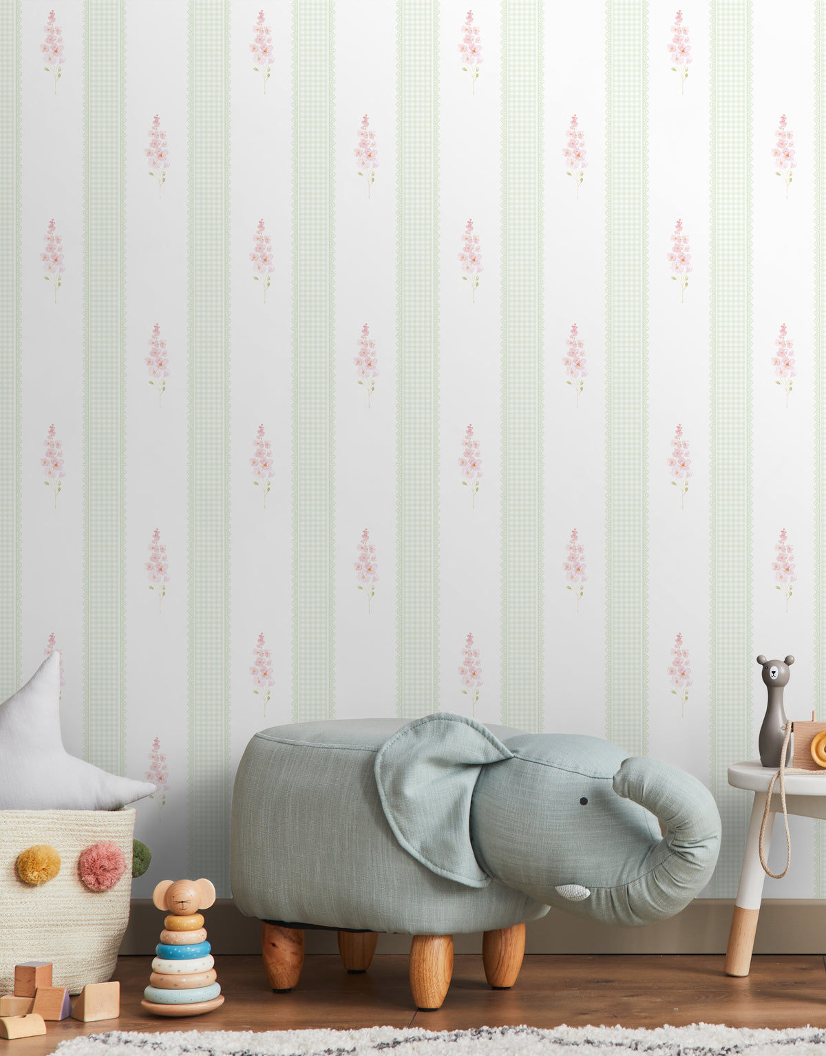 Papel de Parede Adesivo Floral Listrado Verde