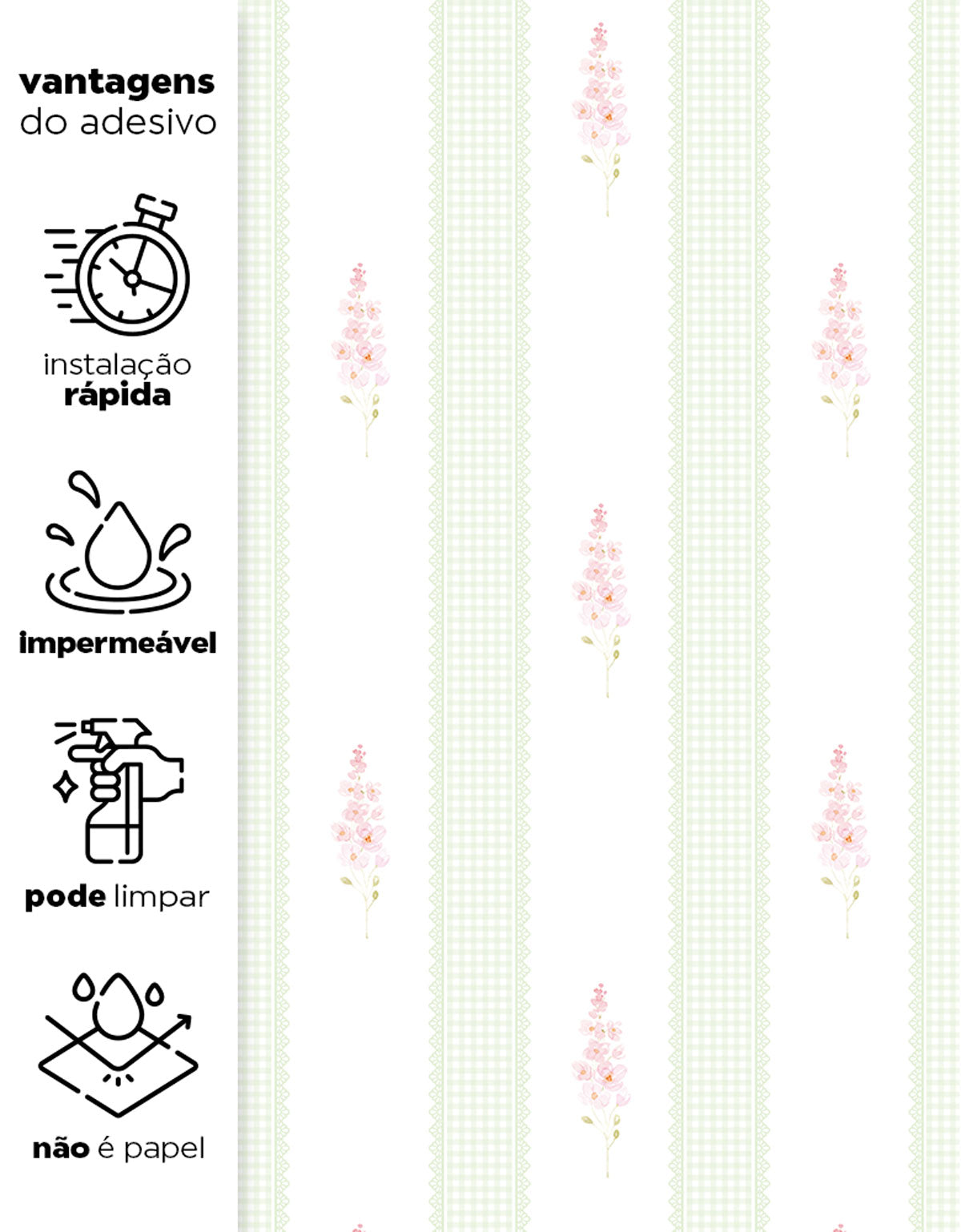 Papel de Parede Adesivo Floral Listrado Verde