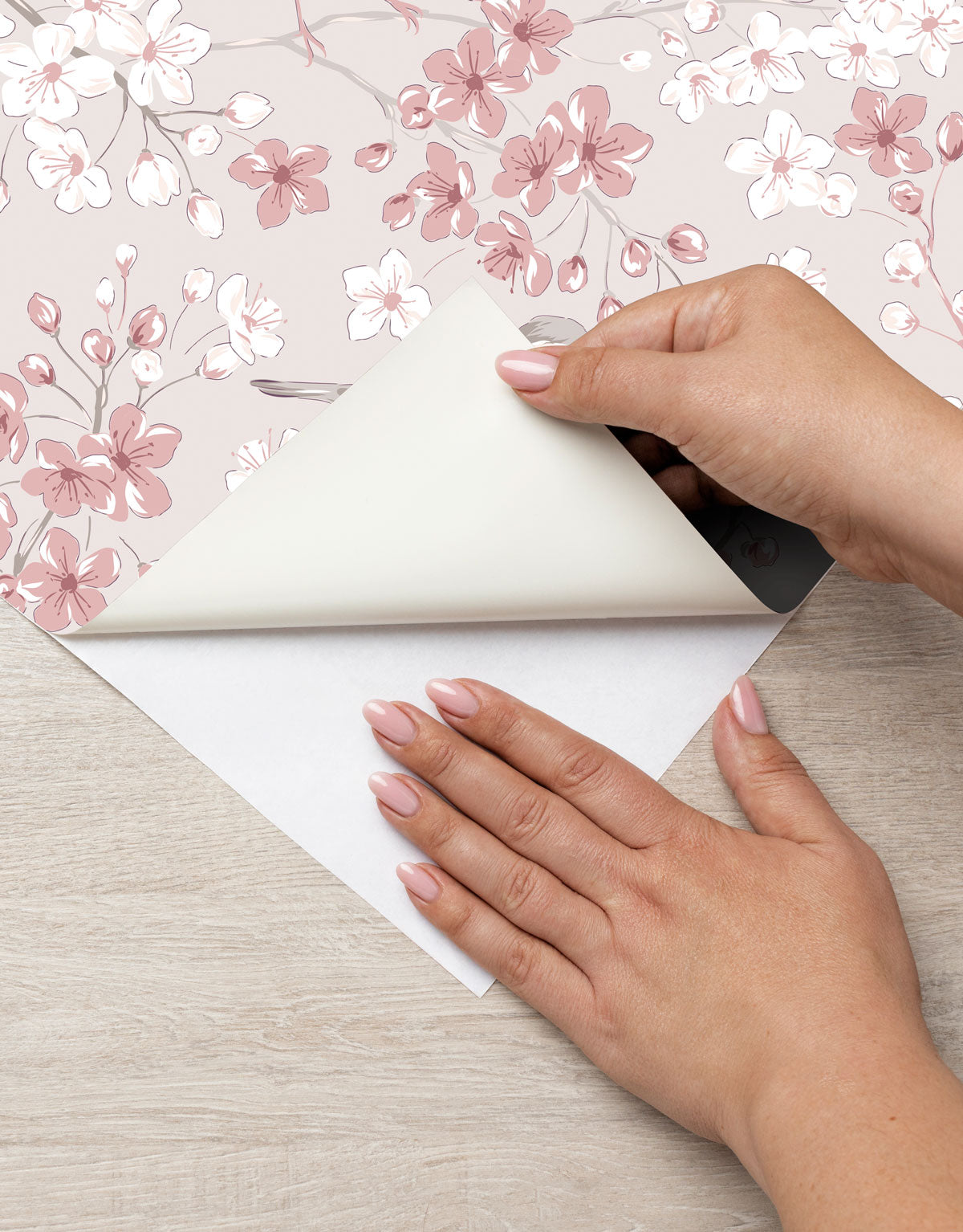Papel de Parede Adesivo Floral Rosa com Pássaros