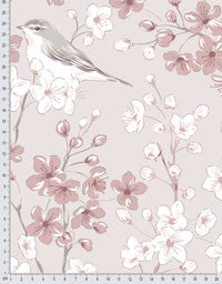 Papel de Parede Adesivo Floral Rosa com Pássaros
