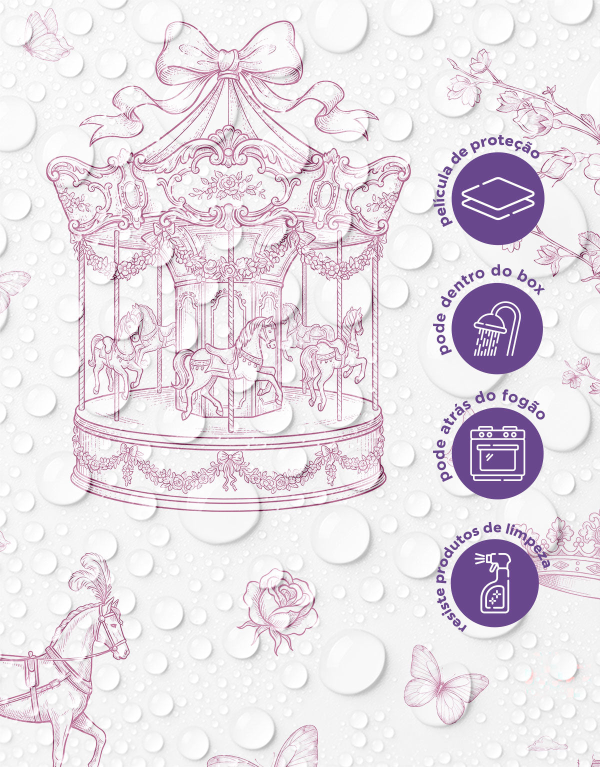 Papel de Parede Adesivo Encantado Carrossel Rosa