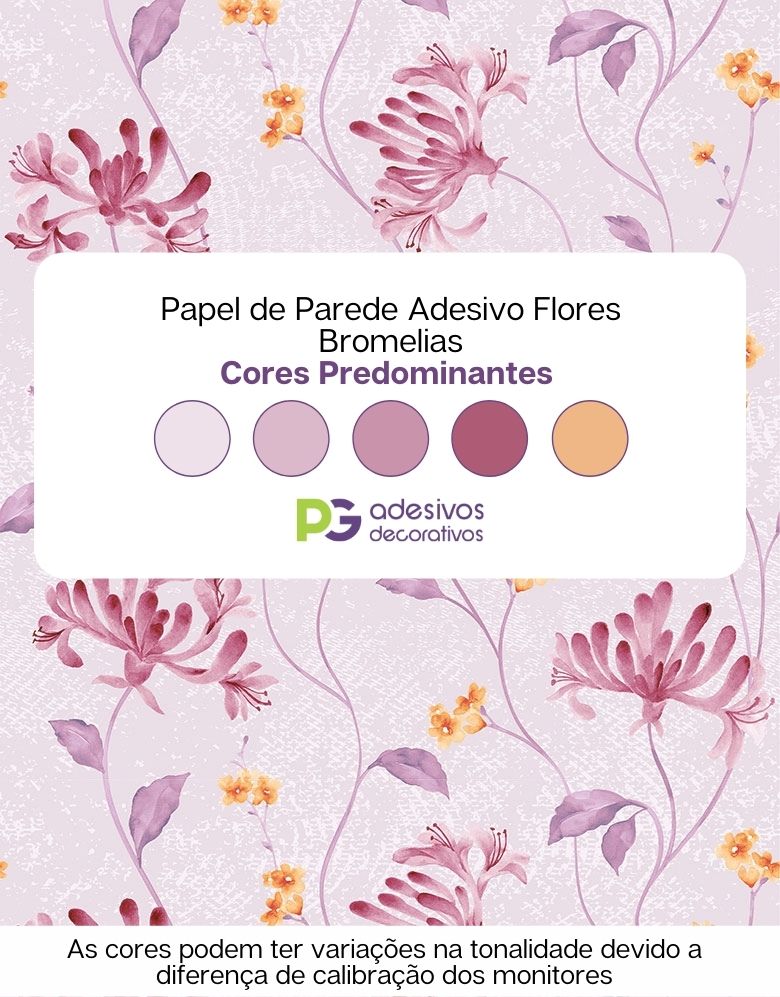 KIT DE 6 ROLOS - 2,50m x 50cm - Papel de Parede Adesivo Flores Bromelias