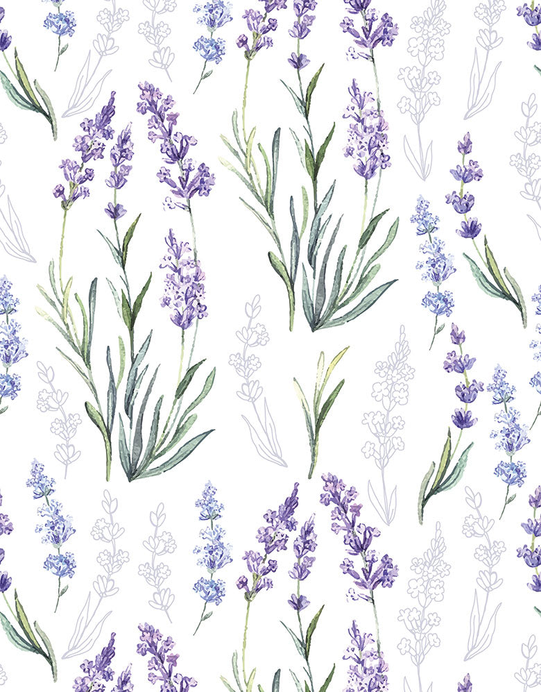 Papel de Parede Adesivo Flores Lavanda Ramos