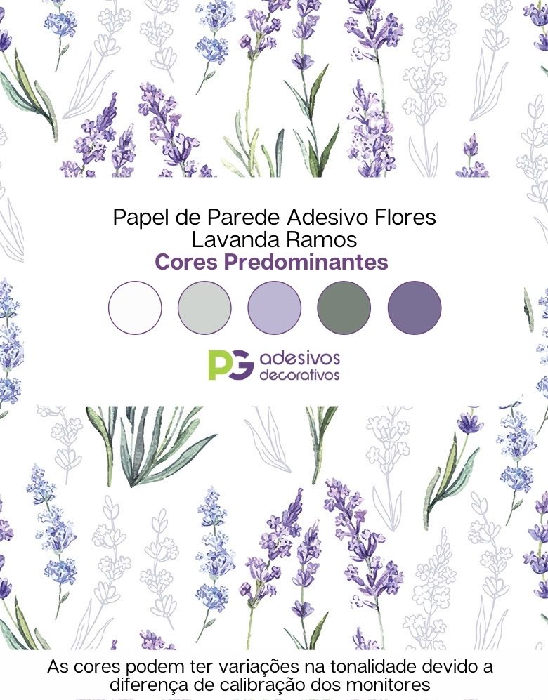 KIT DE 5 ROLOS - 3,00m x 50cm - Papel de Parede Adesivo Flores Lavanda Ramos