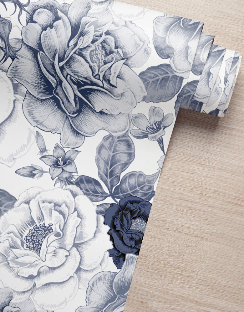 Papel de Parede Adesivo Peônias Azuis