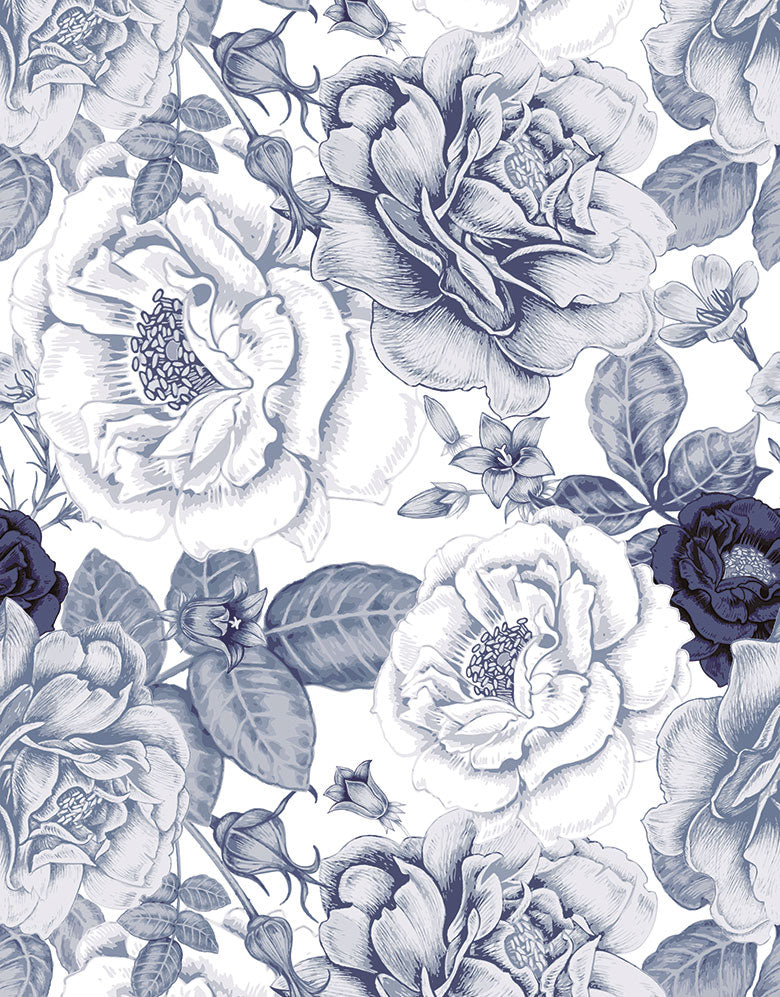 Papel de Parede Adesivo Peônias Azuis