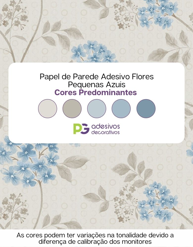 KIT DE 4 ROLOS - 3,00m x 50cm - Papel de Parede Adesivo Flores Pequenas Azuis