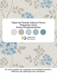KIT DE 4 ROLOS - 3,00m x 50cm - Papel de Parede Adesivo Flores Pequenas Azuis