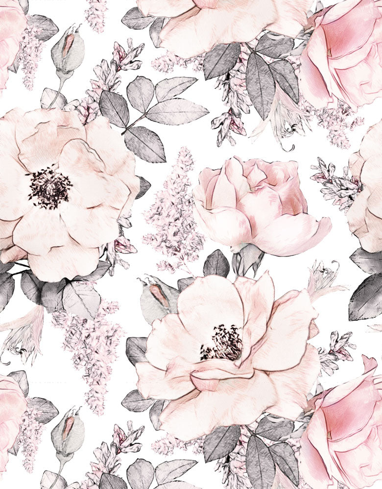KIT DE 8 ROLOS - 3,00m x 50cm - Papel de Parede Adesivo Flores em Aquarela
