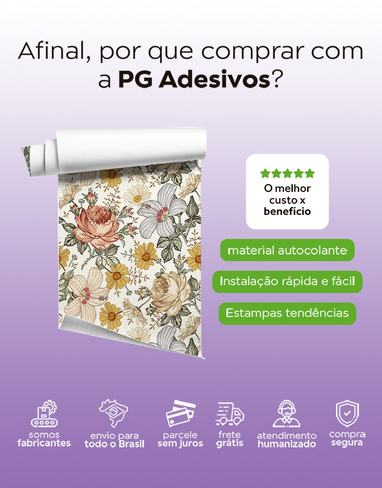 Papel de Parede Autocolante Floral Vintage