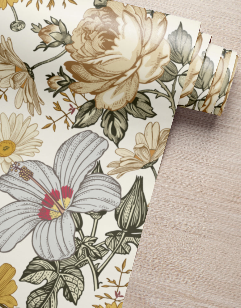 Papel de Parede Autocolante Floral Vintage