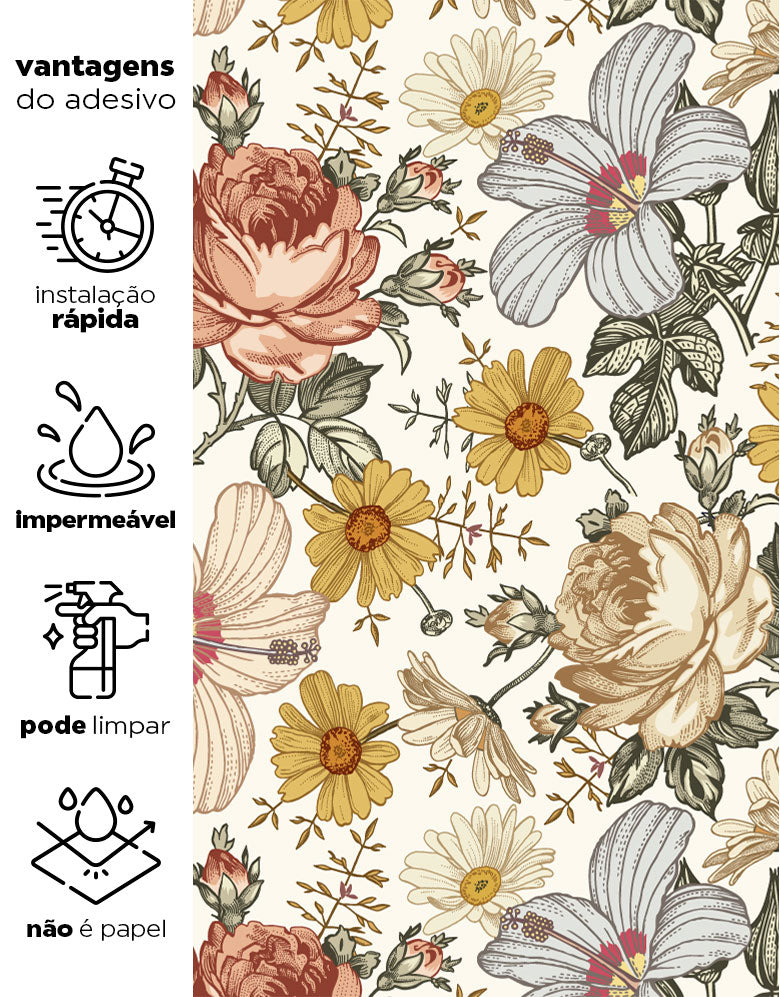 Papel de Parede Autocolante Floral Vintage